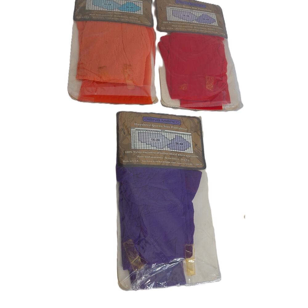 Vintage Diane Marco Pantyhose NEON Colors Queen Size Set of 3